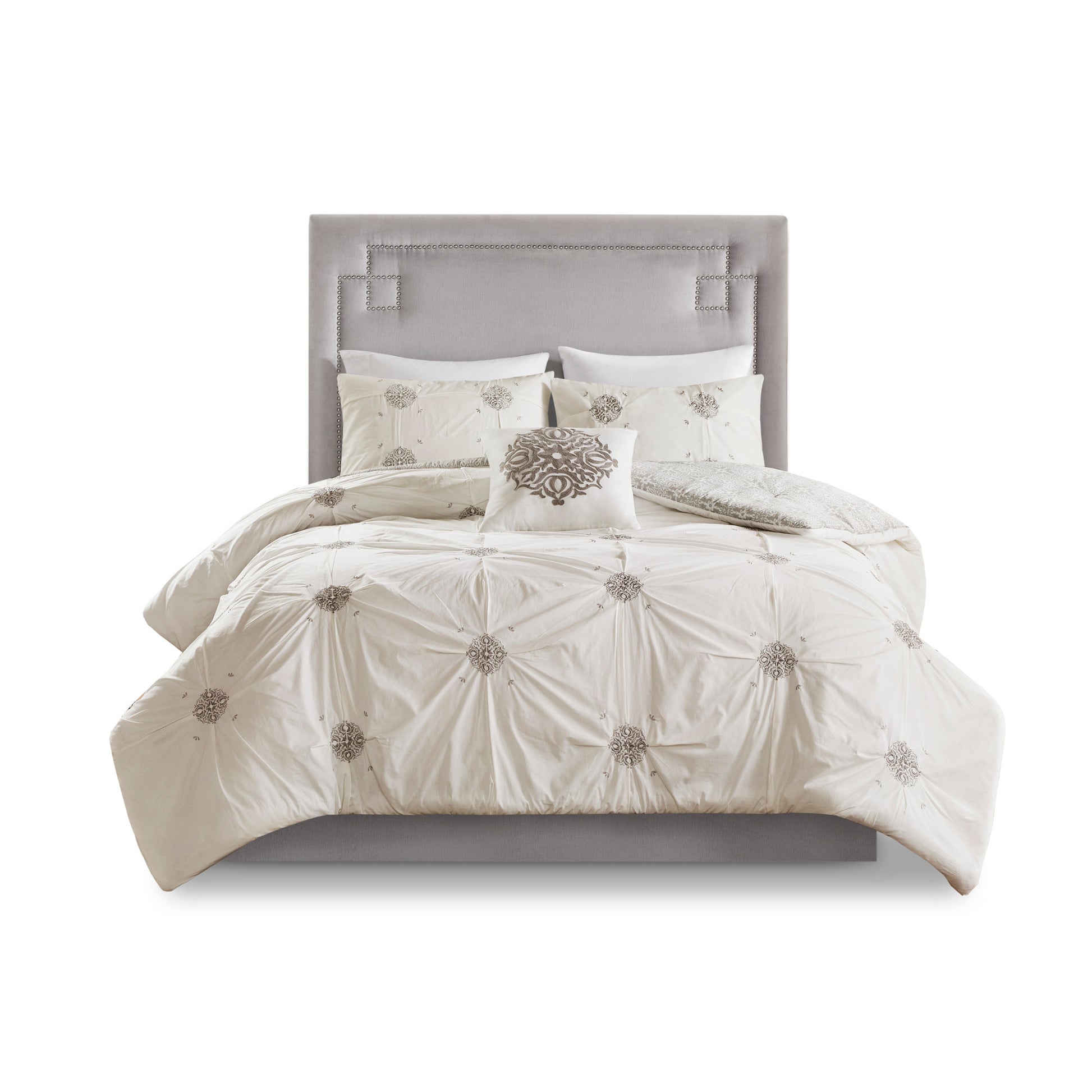 Madison Park 4 Piece Embroidered Cotton Reversible Duvet Cover Set