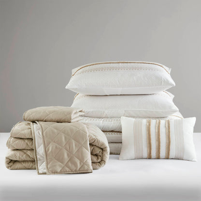 Madison Park 7 Piece Stripe Comforter and Quilt Set