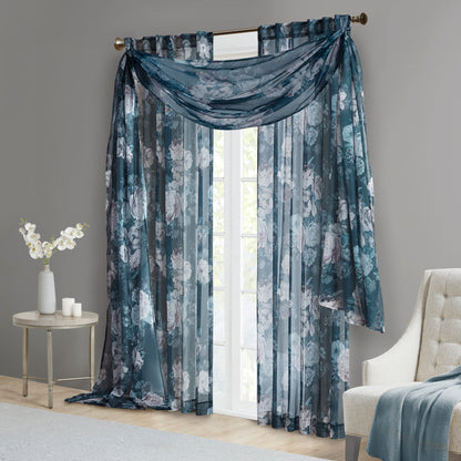 Madison Park Printed Floral Rod Pocket and Back Tab Voile Sheer Curtain