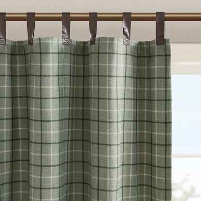 Madison Park Plaid Faux Leather Tab Top Curtain Panel with Fleece Lining