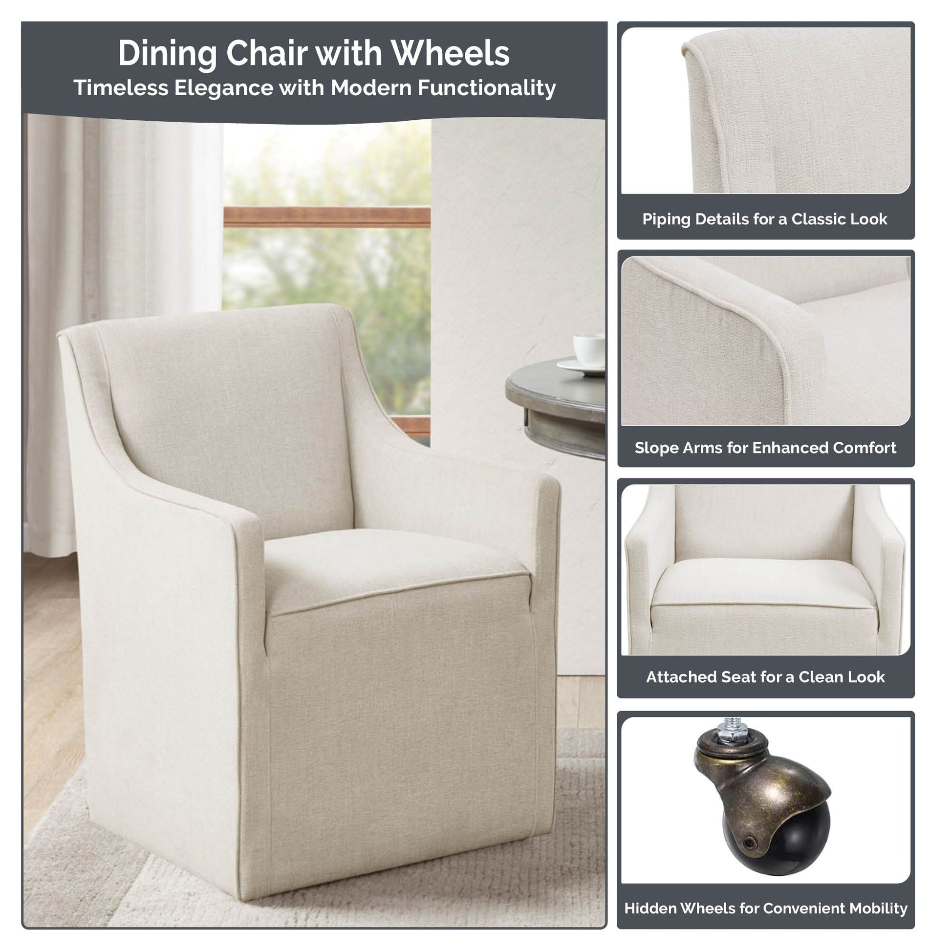 Madison Park Skirted Dining Arm Chair with Casters