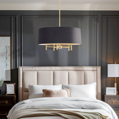 Hampton Hill Presidio 5-Light Dimmable Chandelier with Drum-shaped Fabric Shade & Adjustable Height