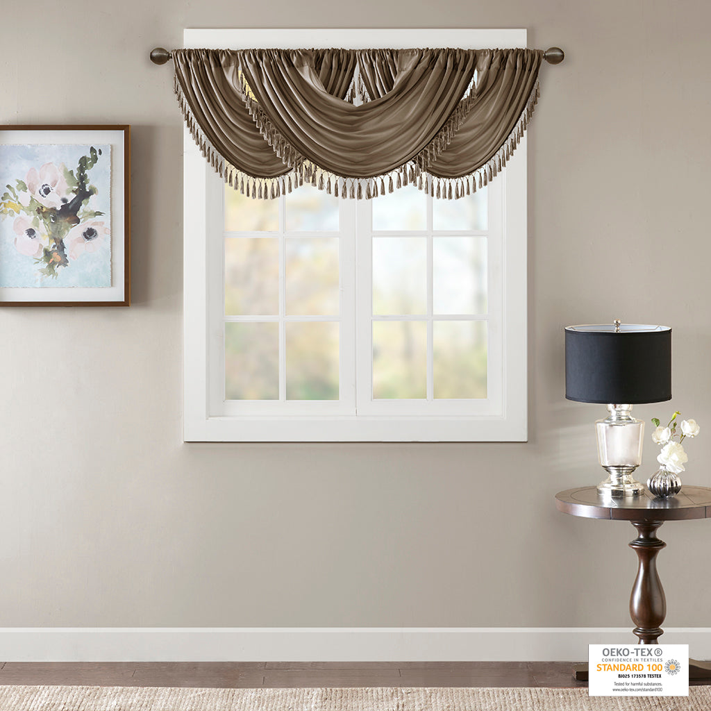 Madison Park Faux Silk Waterfall Embellished Valance