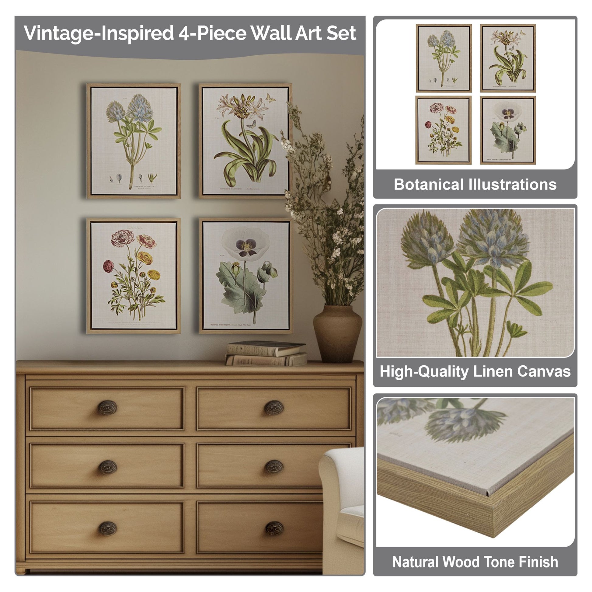 Madison Park 4-piece Botanical Illustration Framed Canvas Wall Art Set