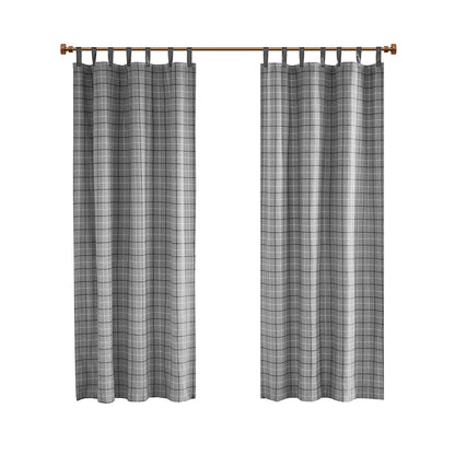 Madison Park Plaid Faux Leather Tab Top Curtain Panel with Fleece Lining