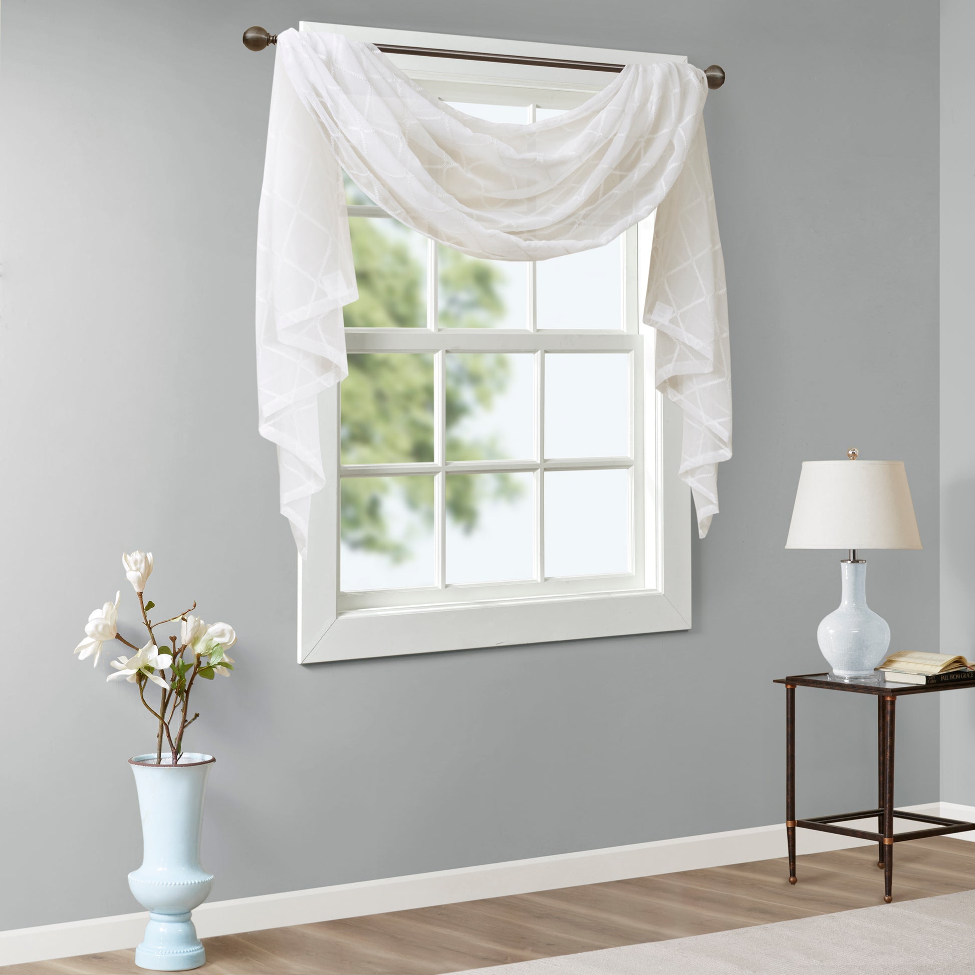 Madison Park Diamond Sheer Embroidered Window Scarf