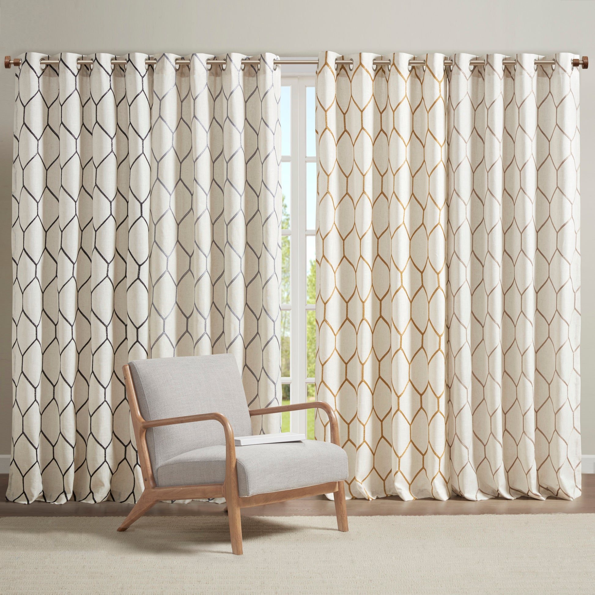 Madison Park Metallic Geo Embroidered Curtain Panel