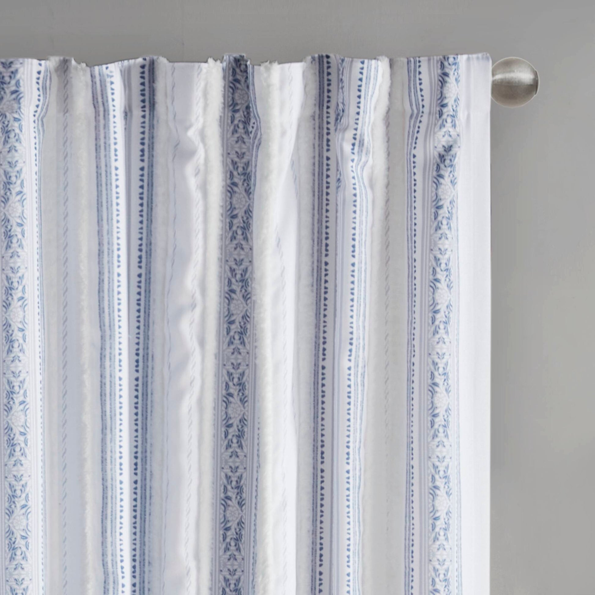 Madison Park Poly Printed Curtain Panel with Tufted Stripe and Lining