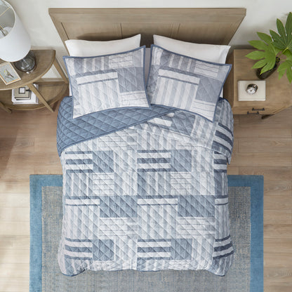 Madison Park 3 Piece Jacquard Patchwork Quilt Set