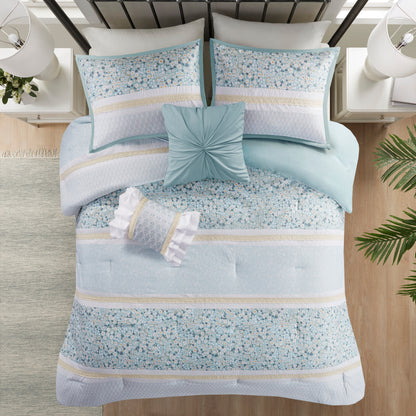 Madison Park 5 Piece Seersucker Comforter Set with Throw Pillows