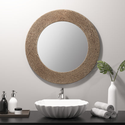 Madison Park Natural Jute Rope Round Wall Mirror 26"