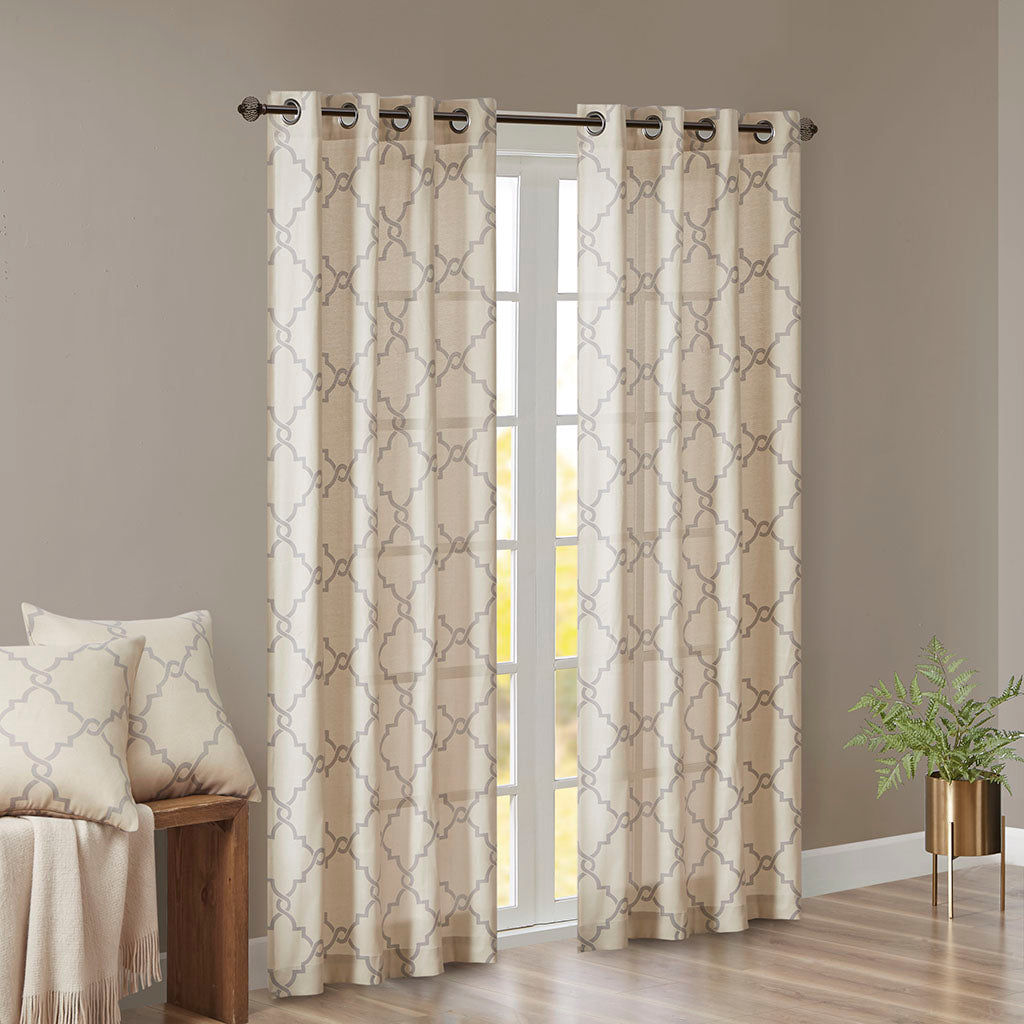 Madison Park Fretwork Print Grommet Top Window Curtain Panel