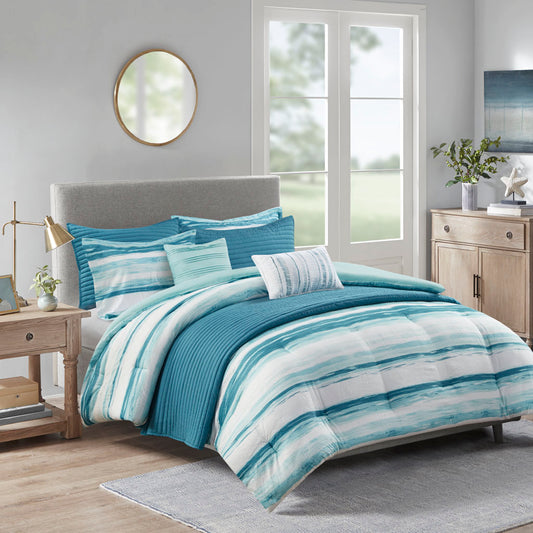 Madison Park 8 Piece Printed Seersucker Comforter and Quilt Set Collection