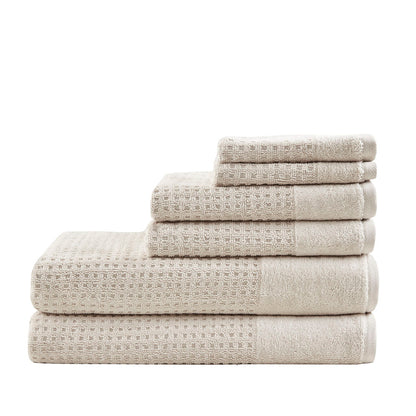 Madison Park Cotton Waffle Jacquard Antimicrobial Bath Towel 6 Piece Set