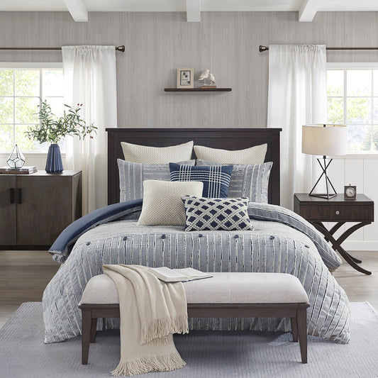 Madison Park Signature Oversized Cotton Clipped Jacquard Comforter Set with Euro Shams and Throw Pillows