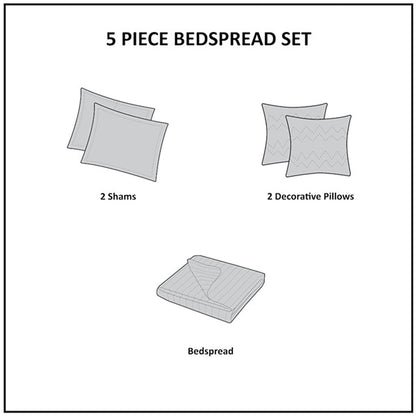 Madison Park 5 Piece Reversible Jacquard Bedspread Set