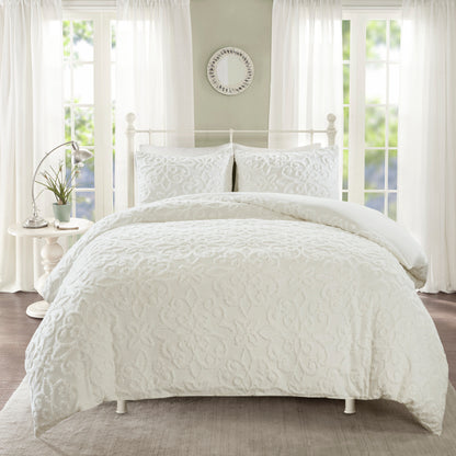 Madison Park 3 Piece Tufted Cotton Chenille Duvet Cover Set