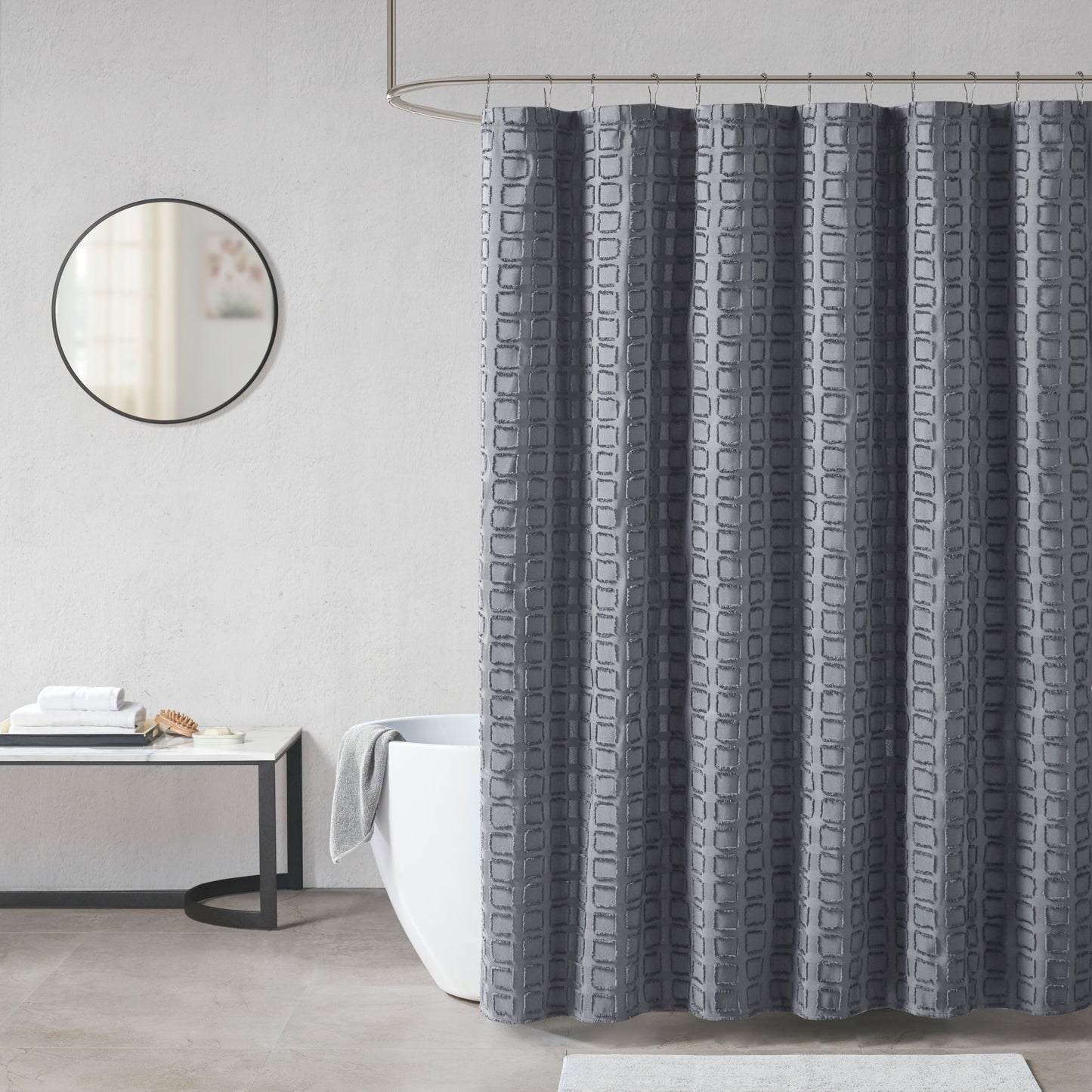 Madison Park Woven Clipped Solid Shower Curtain