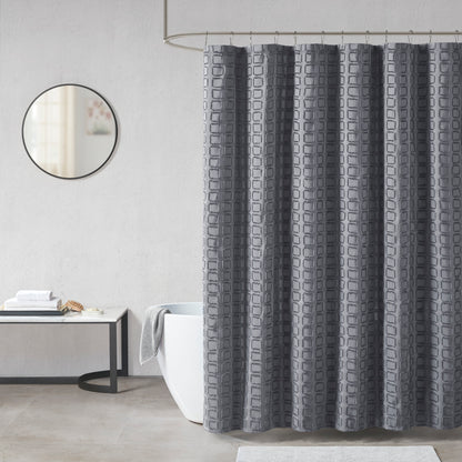 Madison Park Woven Clipped Solid Shower Curtain