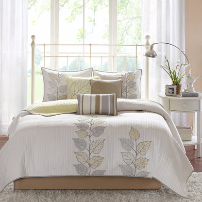 Madison Park 6 Piece Embroidered Quilt Set with Throw Pillows