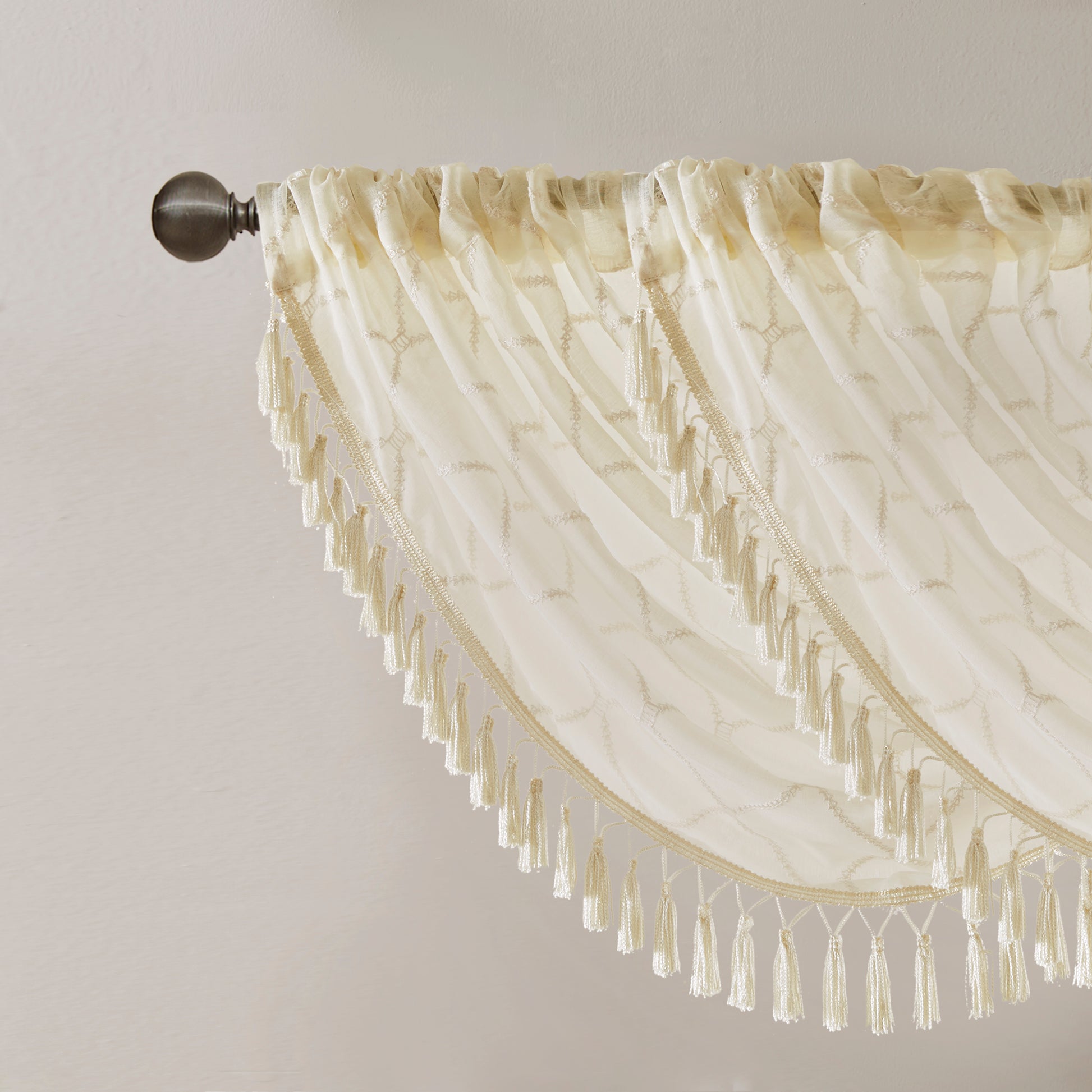 Madison Park Diamond Sheer Embroidered Waterfall Valance