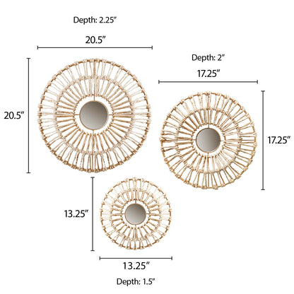 Madison Park Round Natural Fiber and Mirror 3-piece Wall Decor Set