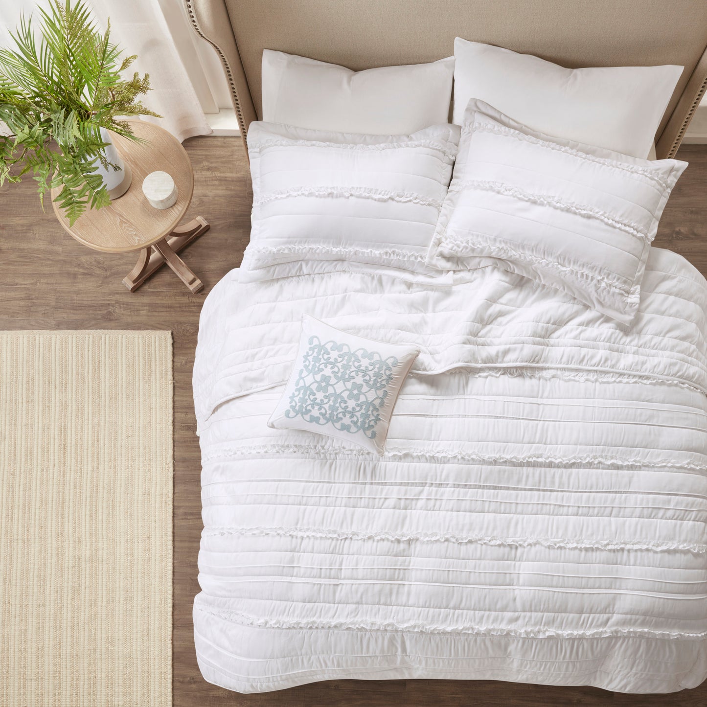 Madison Park 4 Piece Microfiber Reversible Ruffle Quilt Set with Throw Pillow
