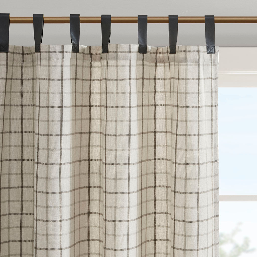 Madison Park Plaid Faux Leather Tab Top Curtain Panel with Fleece Lining