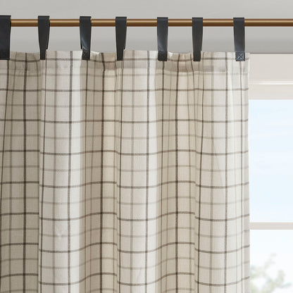 Madison Park Plaid Faux Leather Tab Top Curtain Panel with Fleece Lining