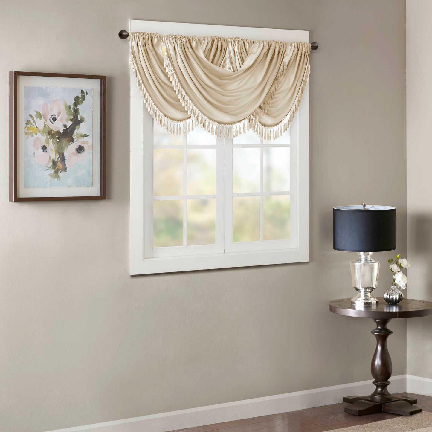 Madison Park Faux Silk Waterfall Embellished Valance