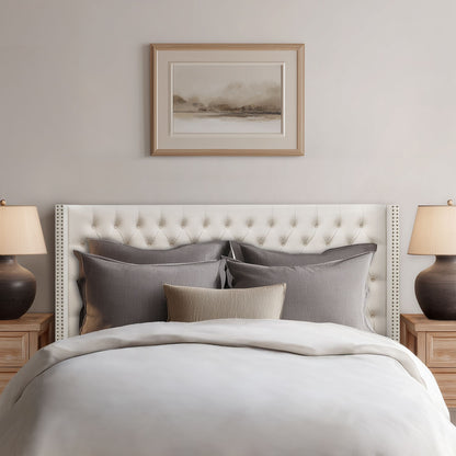 Amelia Upholstered Wingback Headboard with Button Tufting & Nailhead Trim