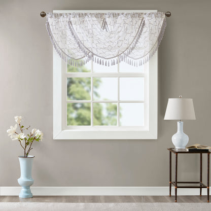 Madison Park Diamond Sheer Embroidered Waterfall Valance