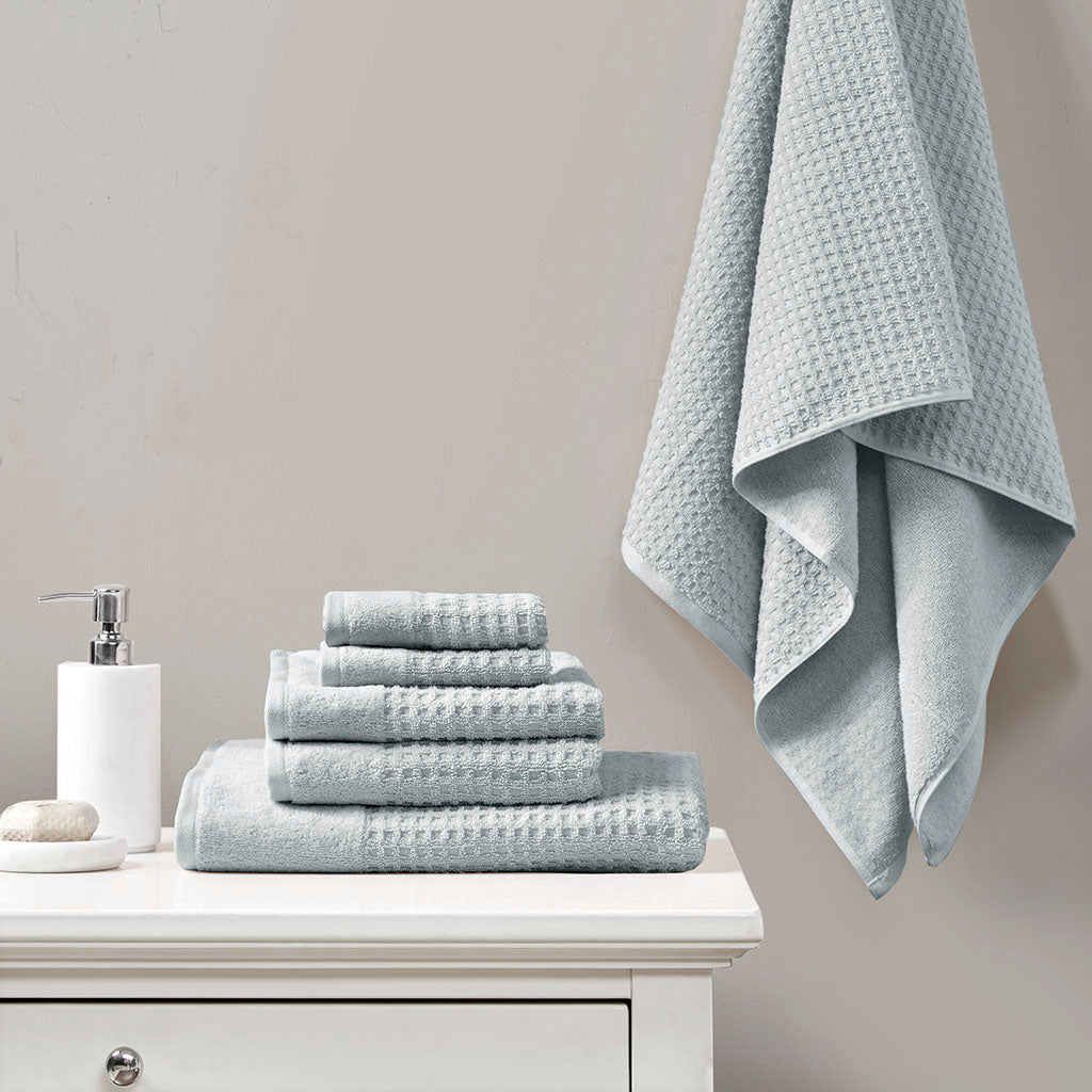 Madison Park Cotton Waffle Jacquard Antimicrobial Bath Towel 6 Piece Set