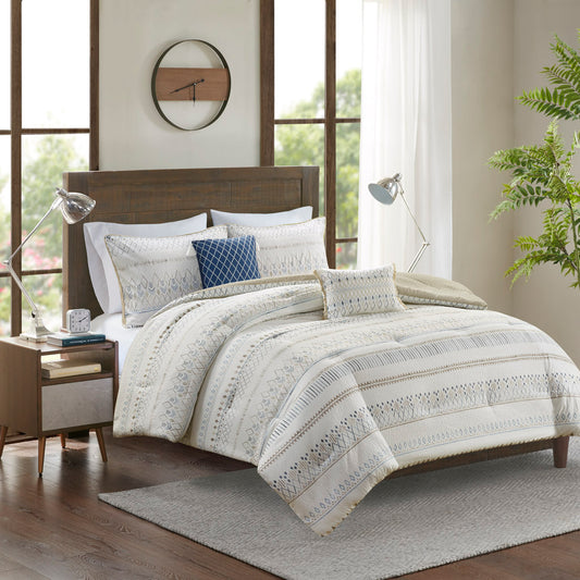 Madison Park 5 Piece Printed Seersucker Comforter Set with Throw Pillows