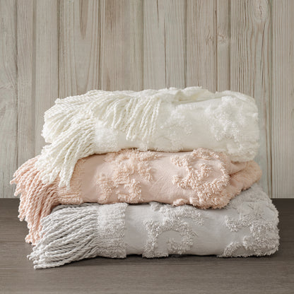 Madison Park 100% Cotton Tufted Chenille Lightweight Throw With Fringe Tassel 50" x 60"