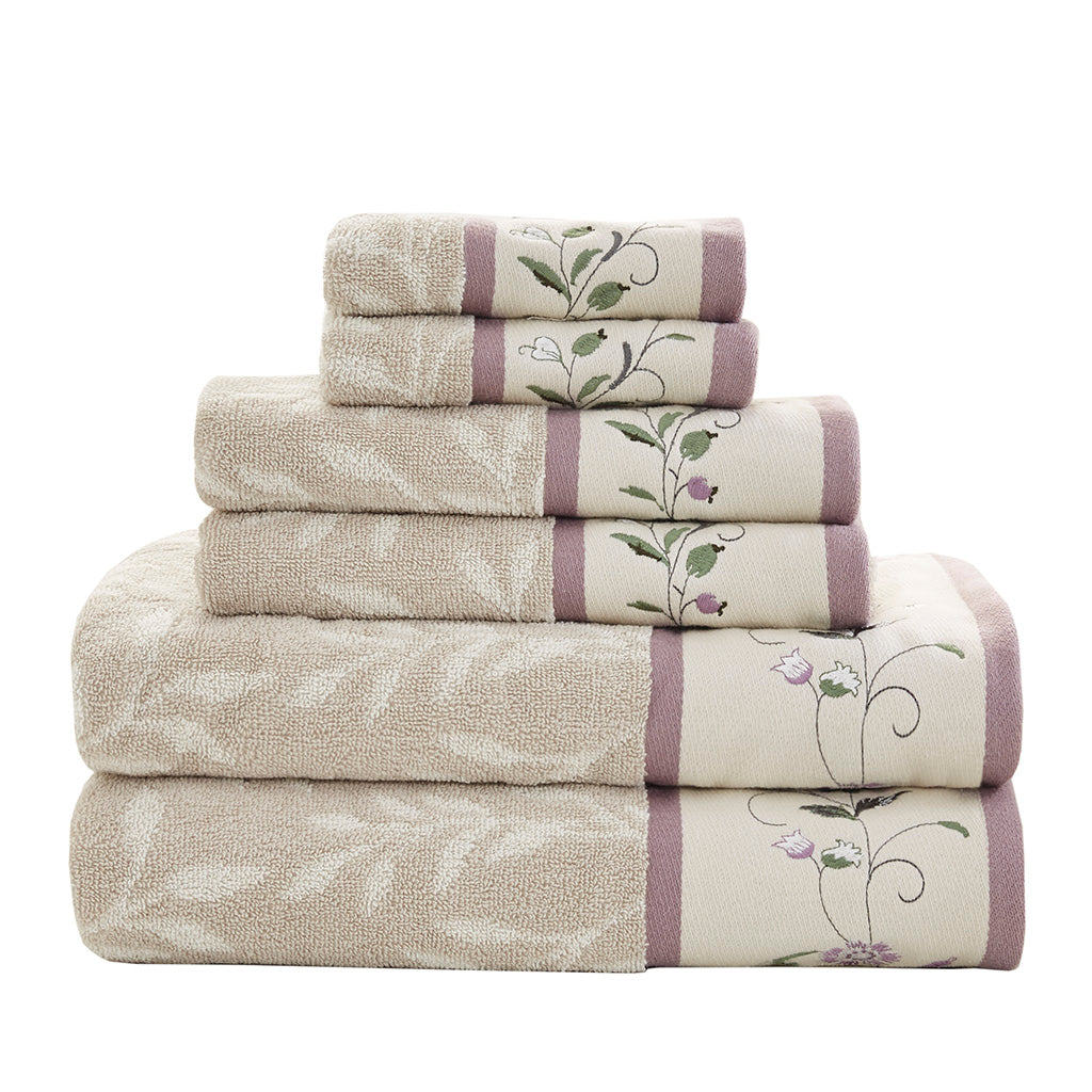 Madison Park Embroidered Cotton Jacquard 6 Piece Towel Set