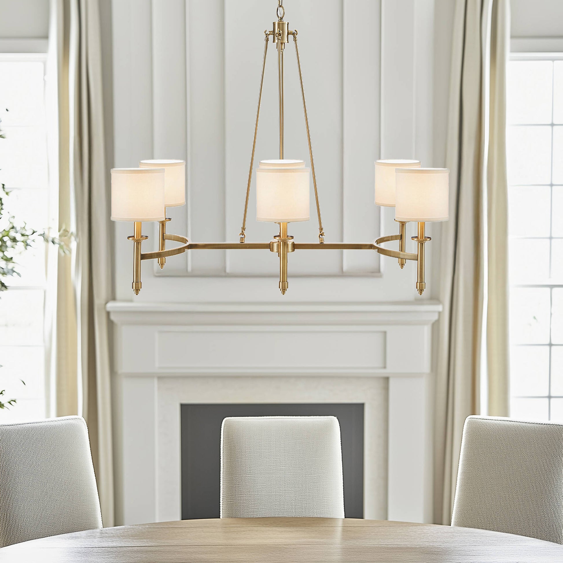 Hampton Hill 6-light Chandelier with Fabric Drum Shades