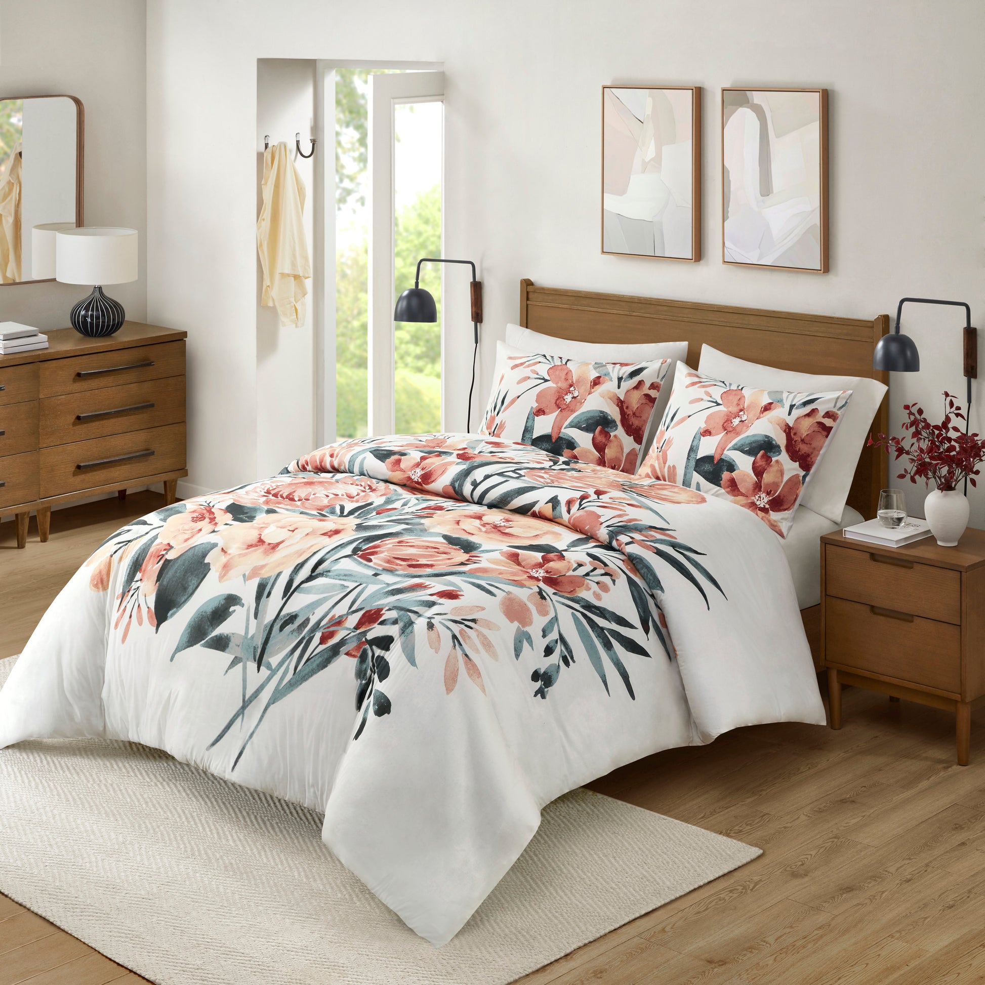 Madison Park 3 Piece Floral Cotton Duvet Cover Set