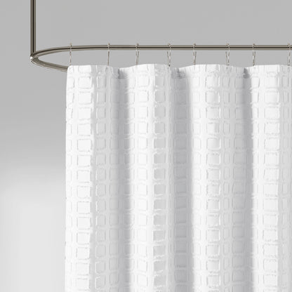 Madison Park Woven Clipped Solid Shower Curtain