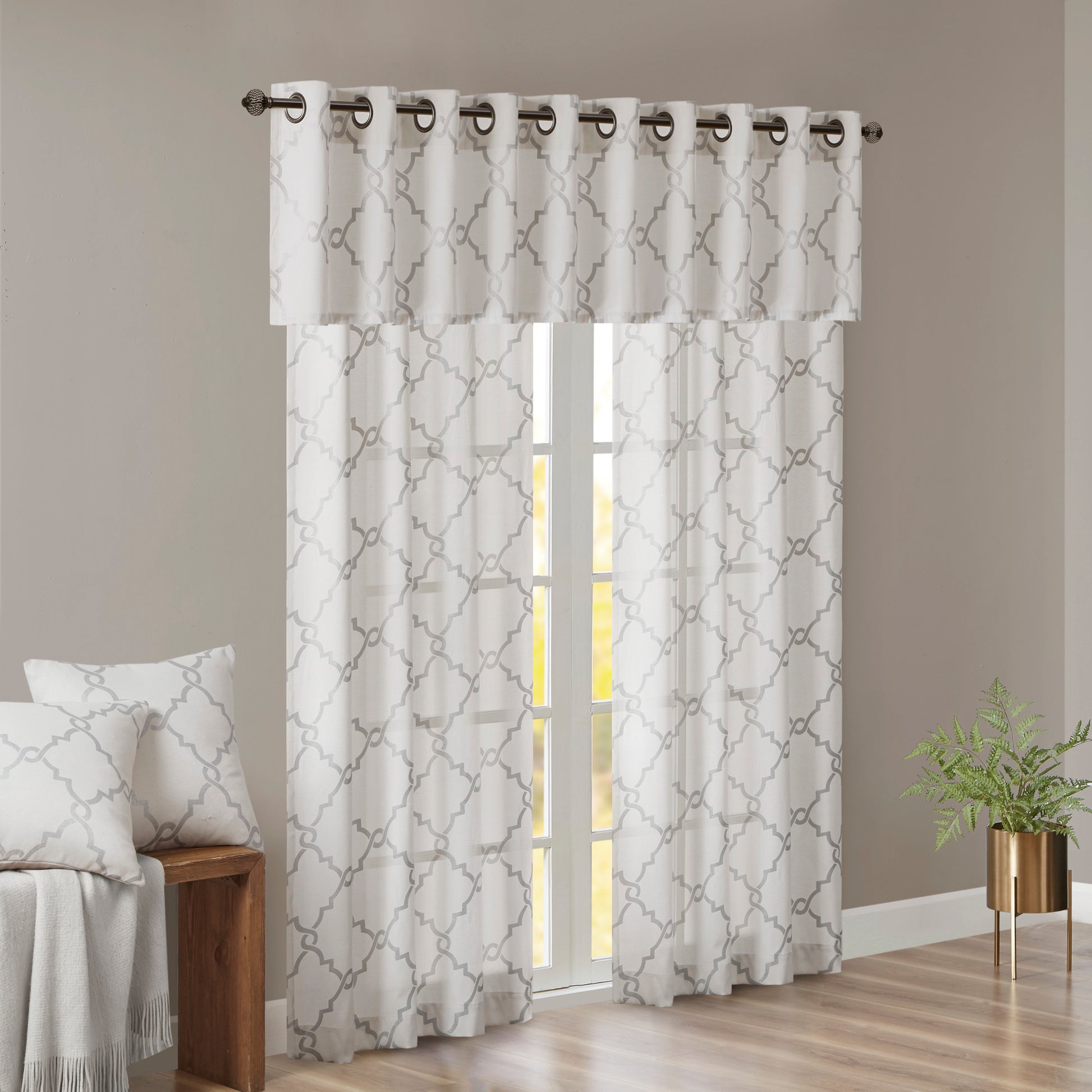 Madison Park Fretwork Print Grommet Top Window Valance