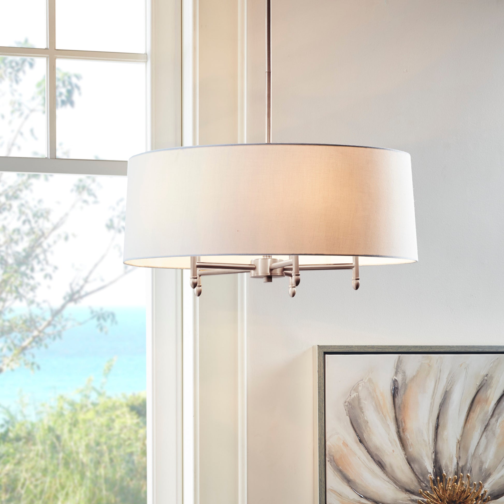 Hampton Hill Presidio 5-Light Dimmable Chandelier with Drum-shaped Fabric Shade & Adjustable Height
