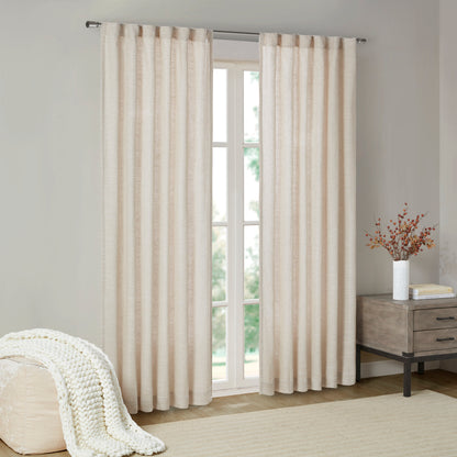 Madison Park Faux Linen Rod Pocket and Back Tab Fleece Lined Curtain Panel