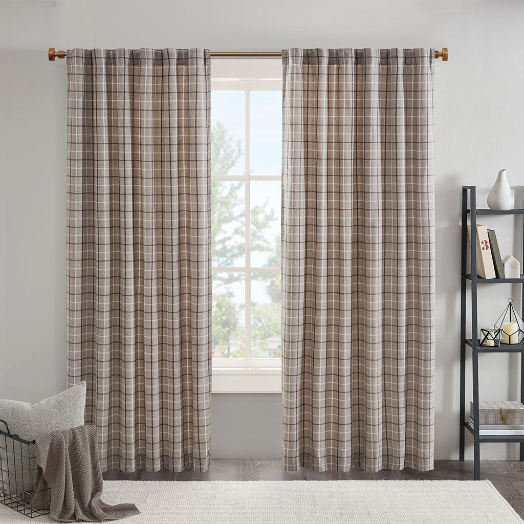 Madison Park Plaid Rod Pocket and Back Tab Curtain Panel with Fleece Lining