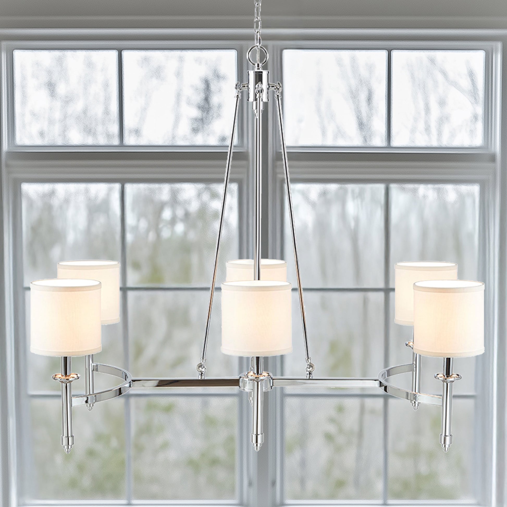 Hampton Hill 6-light Chandelier with Fabric Drum Shades