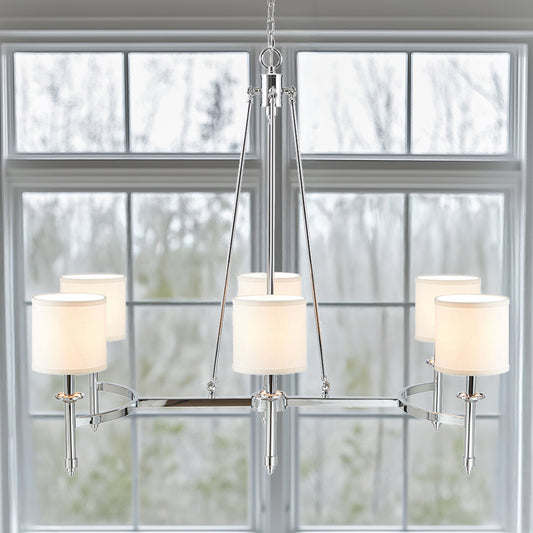 Hampton Hill 6-light Chandelier with Fabric Drum Shades