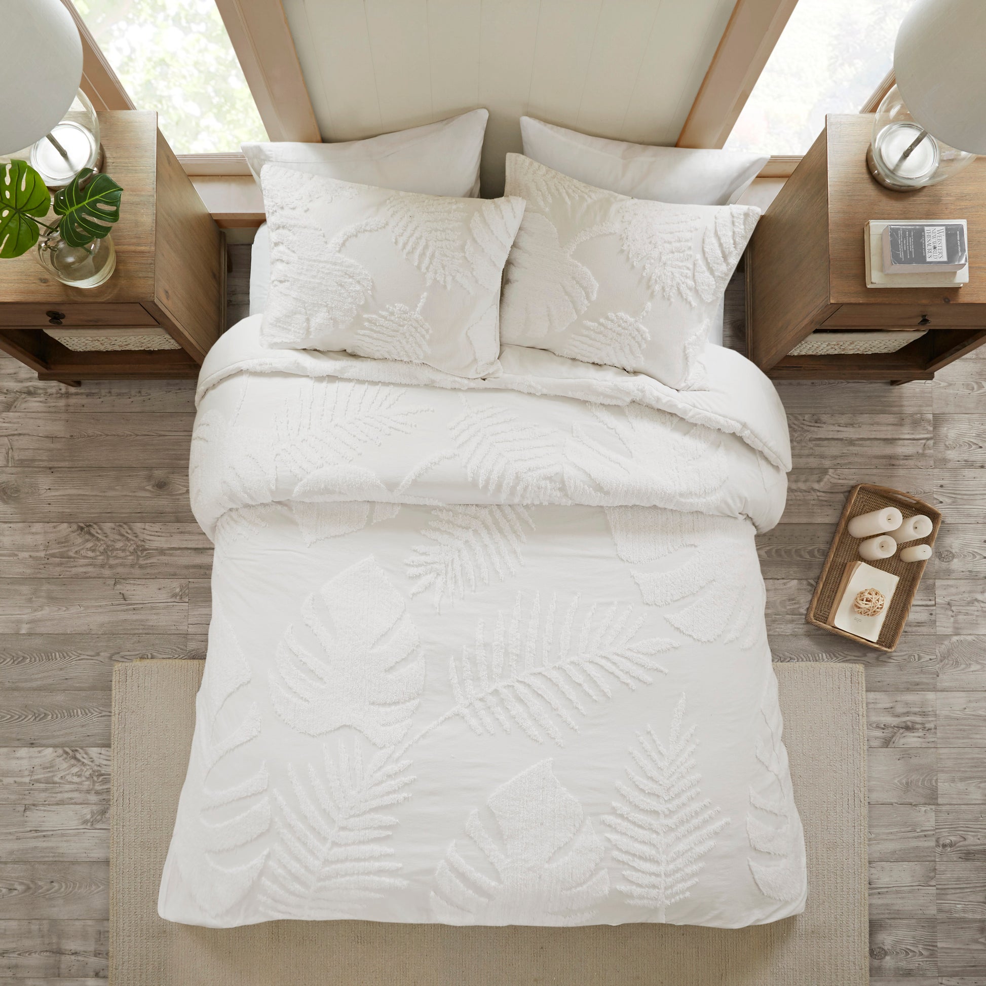 Madison Park 3 Piece Tufted Cotton Chenille Palm Duvet Cover Set