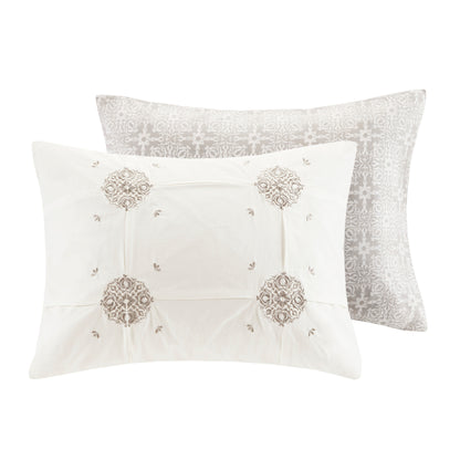 Madison Park 4 Piece Embroidered Cotton Reversible Duvet Cover Set