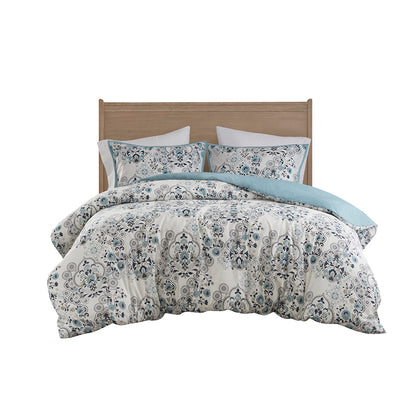 Madison Park 3 Piece Floral Printed Cotton Duvet Cover Set