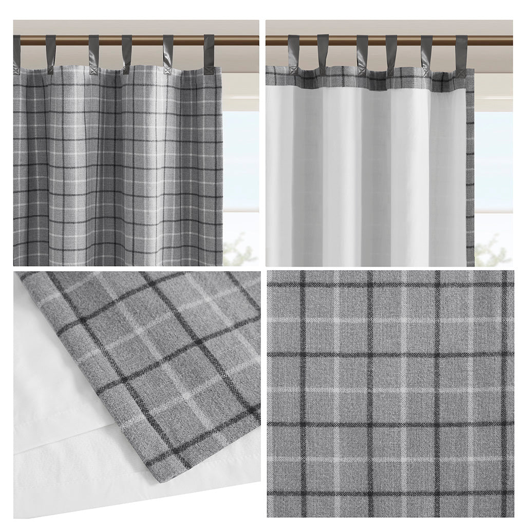 Madison Park Plaid Faux Leather Tab Top Curtain Panel with Fleece Lining