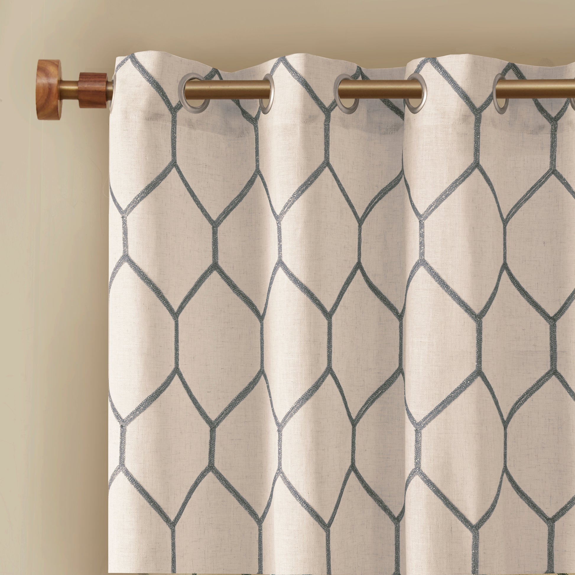 Madison Park Metallic Geo Embroidered Curtain Panel